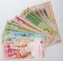 Vegyes: 13db-os malajziai, jordániai, mauritiusi és Egyesült Arab Emirátusok béli bankjegy tétel T:I...