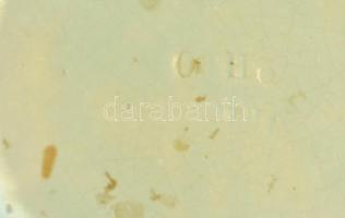 Jelzett (HH) szecessziós díszváza, kézzel festett, porcelán-fajansz irizáló mázzal, apró máz hibákka...