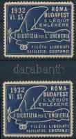 1932 2 db Giustizia per LUngheria levélzáró