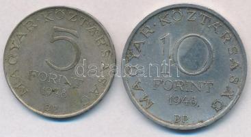 1948. 5Ft Ag "Petőfi" + 10Ft "Széchenyi" T:2 patina