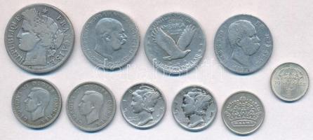 10db-os vegyes külföldi ezüstpénz tétel, közte Amerikai Egyesült Államok 1926. 1/4$ Ag "Standing Liberty"; Franciaország 1871A 2Fr Ag; Nagy-Britannia 1942. 6p Ag "VI. György" T:2-3 10pcs of various silver coins, including USA 1926. 1/4 Dollar Ag "Standing Liberty"; France 1871A 2 Francs Ag; Great Britain 1942. 6 Pence Ag "George VI" C:VF-F