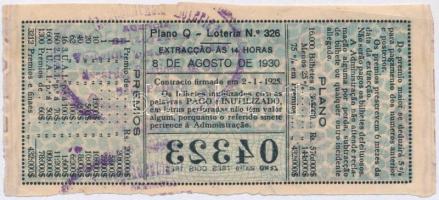 Brazília 1930. "Sao Paulo város lottó" lottójegy hátoldalán bélyegzéssel T:III vágott
Bra...