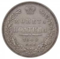 Orosz Birodalom 1848. Poltina (1/2R) Ag I. Miklós (10,36g) T:2 / Russian Empire 1848. Poltina (1/2 Ruble) Ag Nicholas I (10,36g) C:XF Krause C#167.1
