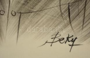 Beky jelzéssel: Vietnami földmunkás. Tus, selyem, üvegezett keretben, 35×23 cm