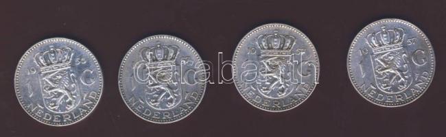 Hollandia 1955+1956. 1G Ag (4x) 2 klf évszámmal T:2,2/3