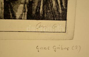 Gacs Gábor (1930-): Földosztás. Rézkarc, papír, jelzett, 28×39 cm