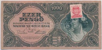 1945. 1000P betűhibás, élénk színű "MNB" bélyeggel, eltérő 3-as szám a sorozat- és sorszámban T:III
