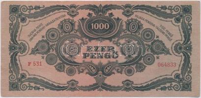 1945. 1000P betűhibás, élénk színű "MNB" bélyeggel, eltérő 3-as szám a sorozat- és sorszám...