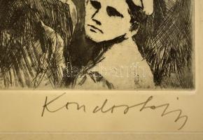 Kondor Lajos (1926-2006): A csepeli munkások gyűlése. Rézkarc, papír, jelzett, 19×29 cm