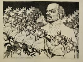 Pásztor Gábor (1933-2012): Lenin. Rézkarc, karton, jelzett, 29×39 cm