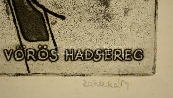 Raszler Károly (1925-2005): A felszabadító vörös hadsereg. Rézkarc, karton, jelzett, 29×39 cm