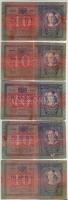 1914. 10K (5x) közte egy banki felülbélyegzéses T:III,III- egyik ragasztott