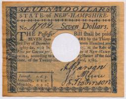 Amerikai Egyesült Államok / New Hampshire 1780. 7$ replika, lyukasztott T:II USA / New Hampshire 1780. 7 Dollars replica, with hole C:XF