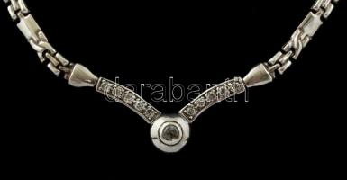 Ezüst(Ag) nyakék, apró üveg kövekkel,  jelzett, h: 44 cm, nettó: 14 g