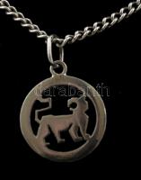 Ezüst(Ag) pancer nyaklánc, oroszlános függővel, jelzett, h: 52 cm, nettó: 7,1 g