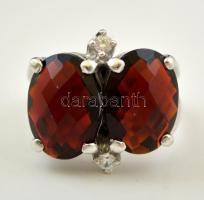 Ezüst(Ag) négyköves gyűrű, üveg kövekkel, jelzett, méret: 56, bruttó: 7,7 g