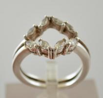 Ezüst(Ag) dupla soros gyűrű, üveg kövekkel, jelzett, méret: 54, bruttó: 3,9 g