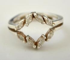 Ezüst(Ag) dupla soros gyűrű, üveg kövekkel, jelzett, méret: 54, bruttó: 3,9 g