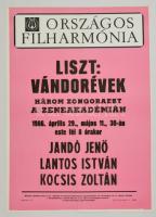 1986 Országos Filharmónia Liszt: Vándorévek zongoraest a Zeneakadémián plakát, hajtott, 64x46 cm