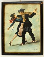 Vanek József (1880-1944): Gyilkos tánc. Akvarell, papír, jelzett, üvegezett keretben, 32×24 cm