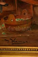 Hamza jelzéssel: Udvarlás. Olaj, falemez, keretben, 33×42 cm