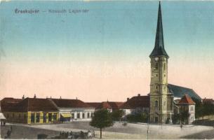 Érsekújvár, Nové Zamky; Kossuth Lajos tér, gyógyszertár, Conlegner J és fia üzlete, templom / square, pharmacy, shop, church