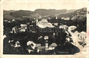 1928 Hegybánya, Stiavnické Bane; látkép gyárral és templomokkal / panorama view with factory and churches, photo (fl)