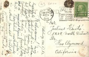 1930 Pittsburgh, a New York-i magyar operatársaság csoportképe az autóbuszukkal és kutyával / New Yo...