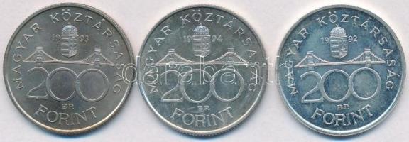 1992-1994. 200Ft Ag "MNB/Deák" (3xklf) T:2