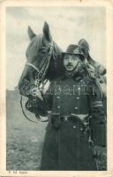 A hű barát. Magyar csendőr kakastollas kalapban lóval; Az Érdekes Újság kiadása / WWI Hungarian gendarme with horse (EK)