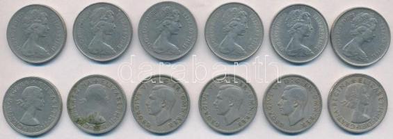 Nagy-Britannia 1948-1966. 2Sh (6x) + 1968-1976. 10p (6x) T:2,2- Great Britain 1948-1966. 2 Shillings (6x) + 1968-1976. 10 Pence (6x) C:XF,VF