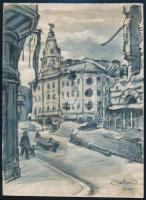Sostarics Lajos (1896-1968): Szervita tér 1945. Vegyes technika, papír, 19x14 cm