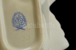 Herendi Viktória mintás leveles tálka, kézzel festett, jelzett, kopásnyomokkal, 15,5×8×4 cm