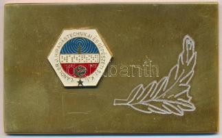 1977. "Landler J. Hiradástechnikai és Gépészeti Sz. K. I. 1927-1977" zománcozott, aranyozott fém plakett tokban (59x101mm) T:2
