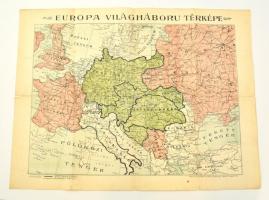 cca 1914 Európa világháború térképe, kiadja Kunstädter Vilmos, szakadással, 47x60 cm