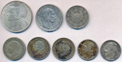 Vegyes 8db-os ezüstpénz tétel, közte Magyarország 1914. 1K Ag, Német Birodalom 1916. 1/2M Ag, Amerikai Egyesült Államok 1927. 1d Ag T:2-3 Mixed 8pcs of silver coins, including Hungary 1914. 1 Korona Ag, German Empire 1916. 1/2 Mark Ag, United States of America 1927. 1 Dime Ag C:XF-F