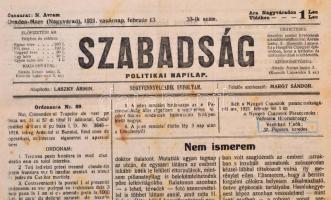 1921 Nagyvárad, A Szabadság című politikai napilap 48. évfolyamának 33. száma