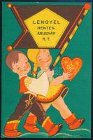 1930-1940 Lengyel Hentesárugyár Rt., Globus Rt.-ny., Mallász Gitta (1907-1992),14x9 cm.