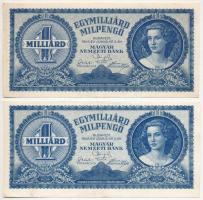 1946. 1.000.000.000MP (2x) egyik vágáshibás, másikon festékhiba a női portré arcán T:I-,II fo., szamárfül Adamo P34M1b