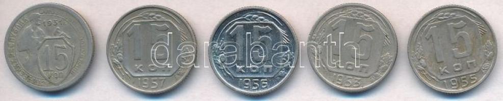 Szovjetunió 1931-1957. 15k Cu-Ni (5xklf) T:2,2- Soviet Union 1931-1957. 15 Kopeks Cu-Ni (5xdiff) C:XF,VF Krause Y#96, Y#117, Y#124