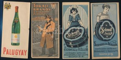 cca 1910-1930 Vegyes számolócédula tétel, 11 db, köztük többek közt Tokaji Brandy, Palugyay, Schmoll Pasta, Diana Sósborszesz