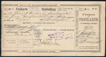 1906 Első cs. kir. szab. Duna-gőzhajózási Társaság DDSG szabadjegy, 10x19,5 cm
