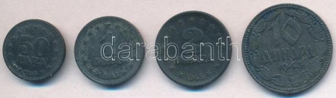 Szerbia / Német megszállás 1943. 10D Zn + Jugoszlávia 1945. 50p Zn + 1D Zn + 2D Zn T:2,-2 lapkahiba Serbia / German occupation 1943. 10 Dinara Zn + Yugoslavia 1945. 50 Para Zn + 1 Dinar Zn +2 Dinara Zn C:XF,VF planchet error Krause  KM#33, KM#25, KM#26, KM#27