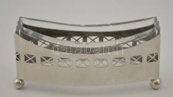 Ezüst (Ag) fogvájótartó, jelzett, üvegbetéttel (apró csorbákkal), 4,5x9,5x4 cm, nettó: 39,2 g