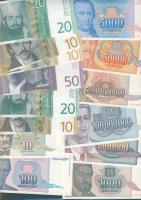 Jugoszlávia 1993-2000. 13db többnyire klf bankjegy T:I