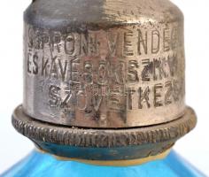 Régi szódás üveg, "Vetős Sándor Budapest" felirattal, lepattanásokkal, m: 27 cm