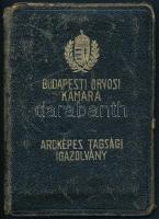 1941 Bp., A Budapesti Orvosi Kamara hivatalos fényképes tagsági igazolványa, tagdíjbélyegekkel