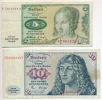 NSZK 1960. 5M + 1980. 10M T:III egyik ragasztott FRG 1960. 5 Mark + 1980. 10 Mark C:F one glued Krause 18.a, 31.d