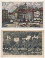 11 db RÉGI osztrák városképes lap, vegyes minőség / 11 pre-1945 Austrian town-view postcards, mixed ...