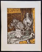 Somlai Vilma (1938-2007): Asztali csendélet. Linó, papír, jelzett, 38×30 cm